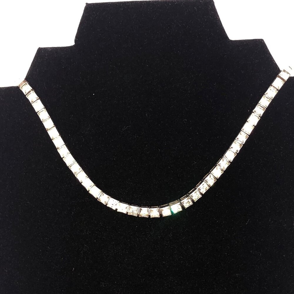 Dorsons 1950s Sterling Silver Princess Cut Clear Crystal Rhinestone Choke